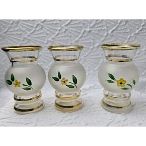 BARTLETT COLLINS HAND PAINTED 4" BUD VASE Floral FROSTED GLASS Set Of 3